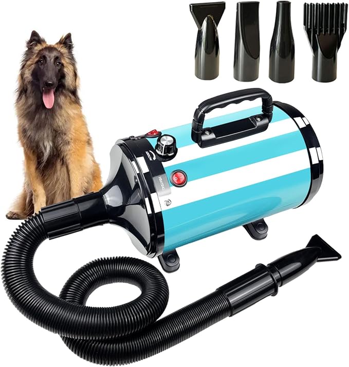 Dog Dryer High Velocity Professional Pet Grooming Dryer | Adjustable Temperature and Speed for Pets with 4 Nozzles