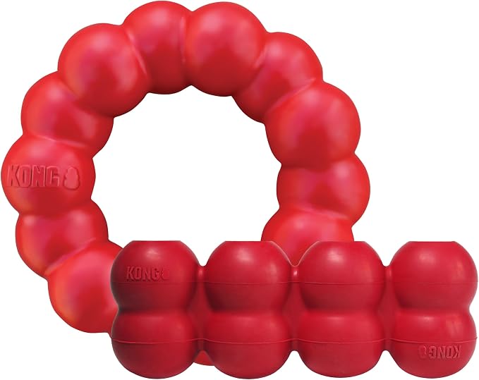 KONG Ring and Goodie Ribbon, Durable Rubber Dog Toys, for Large Dogs | A Two-Toy Rubber Set with a Dental Ring Chew & a Treat-Dispensing Goodie Ribbon for Engaging Playtime