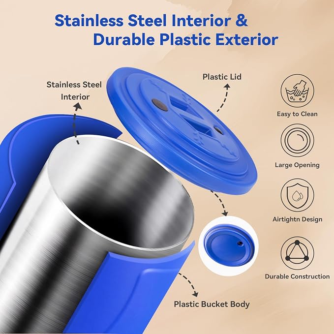 Newget 20lb Airtight Stainless Steel Dog Food Storage Container with Scoop, 20lb, Stainless Steel, Blue