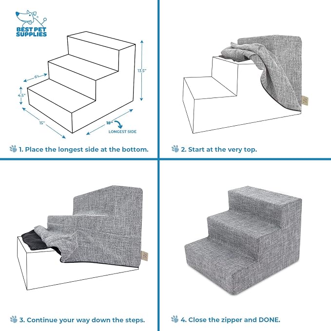 Best Pet Supplies Foam Pet Steps Cover for Small Dogs and Cats, Portable Ramp Stairs for Couch, Sofa, and High Bed Climbing (Cover Only) - Gray Lattice, 5-Step (Cover Only)