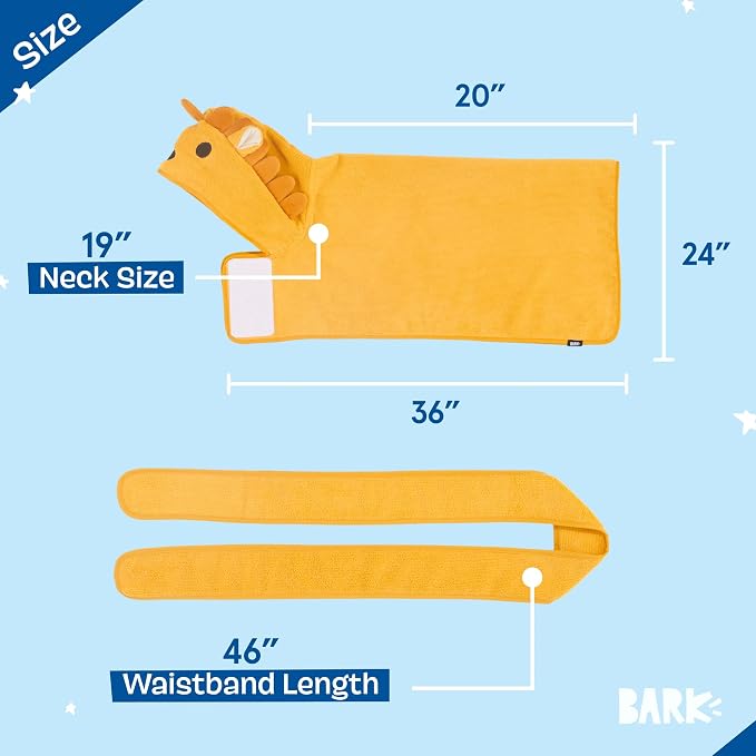 BARKBOX Dog Bathrobe - for Dogs - Medium | Fast Drying, Microfiber Bath Towel - Hook & Loop Closure and Wrap Tie - Machine Washable - Lion