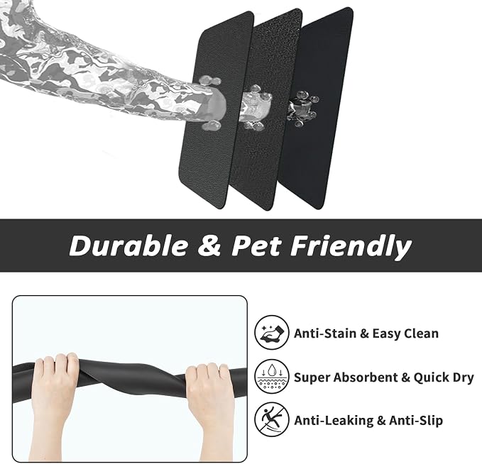 HotLive Dog Food Mat - Absorbent Cat Mat for Food and Water, No Stains Pet Feeding Bowl Mat, Easy to Clean Pet Placemats, Quick Dry Dog Water Dispenser Mat for Messy Drinkers | Black 16"x 24"