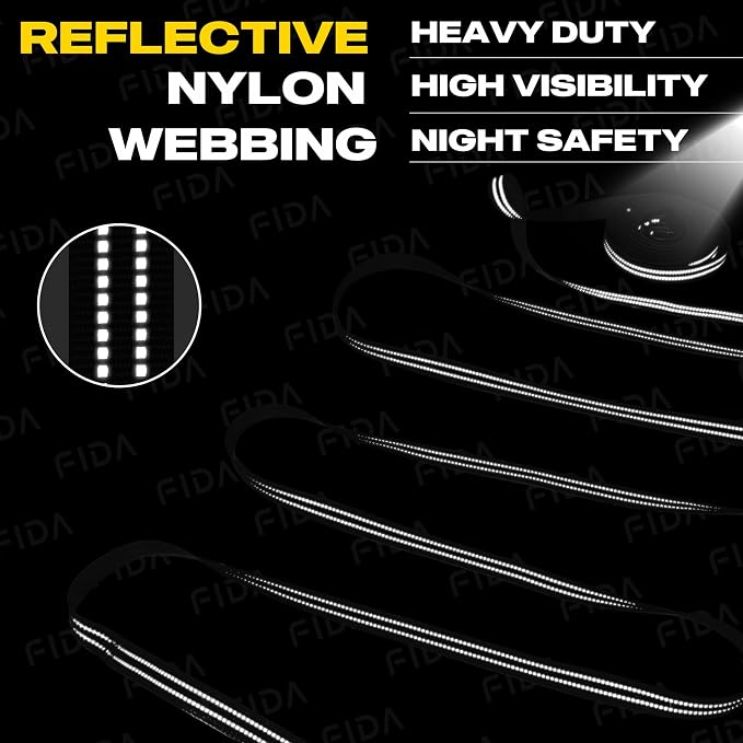 Fida Obedience Recall Training Agility Lead, 30FT Long Dog Leash, Black | 33FT & 50FT, Traffic Handle, Soft Padded, Reflective for Night Safety, Durable Nylon Dog leash for Small Medium Large Breeds