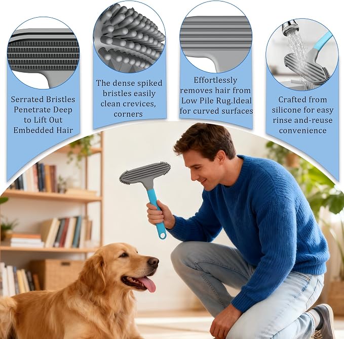 Pet Hair Removal Tool and Pet Hair Remover with 3 in 1 Silicone, Cat Dog Hair and lint Fur Remover for Carpet Couch Cat Tree Bed Furniture and Car Interior, Reusable and Portable,1 Pack