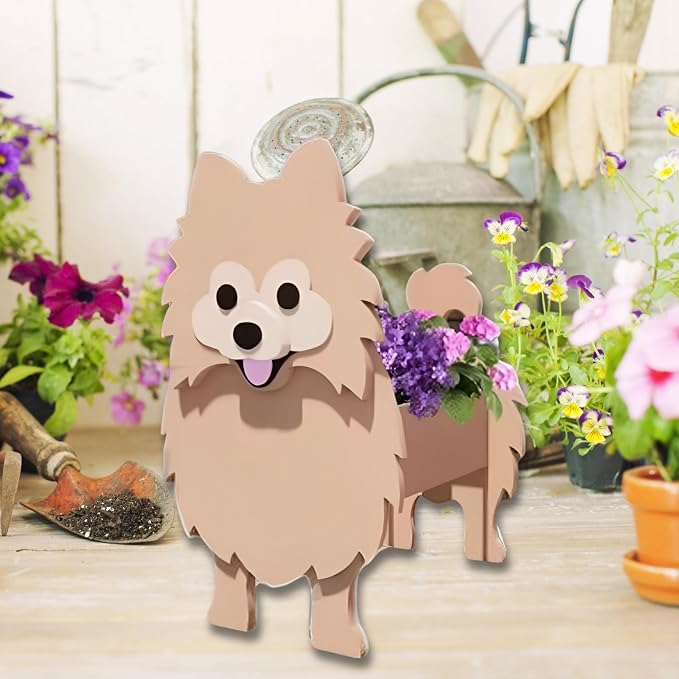 Brown Pomeranian Dog Planter Pots, Animal Shaped Flower Pot