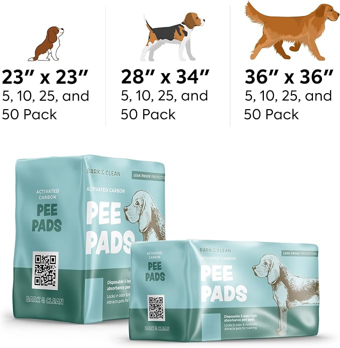 Disposable Puppy Pads Potty Training - 25 Activated Charcoal Pee Pads for Dogs with Attractant - Wee Wee Absorbent, Odor Neutralizer Dog Pads - Five Layered Pet Potty Pads - 23" x 23"