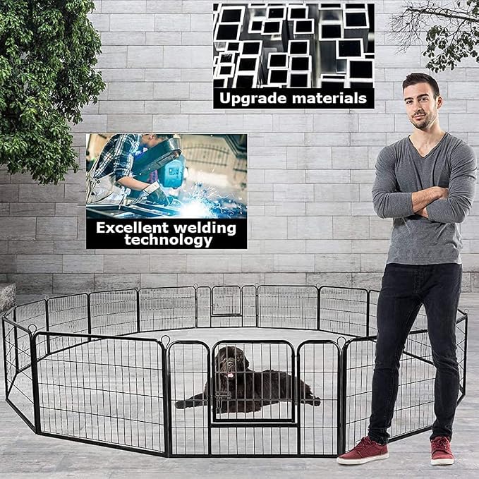 BestPet | Dog Playpen | 24 Inch, 16 Panels | Heavy Duty Metal Pet Exercise Pen | Indoor Outdoor Fence Panels | Rust-Resistant, Removable, Tool-Free Setup | Anti-Skid, Expandable Design