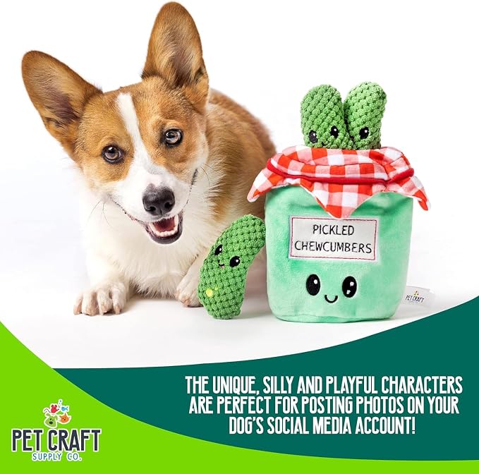 Pet Craft Supply Hide and Seek Plush Dog Toys Crinkle Squeaky Interactive Burrow Activity Puzzle Chew Fetch Treat Hiding Brain Stimulating Cute Funny Toy Bundle Pack -Pickles, for Medium Breeds | Crinkle Squeaky Burrow Toy for Hide and Seek Play, Puzzl...
