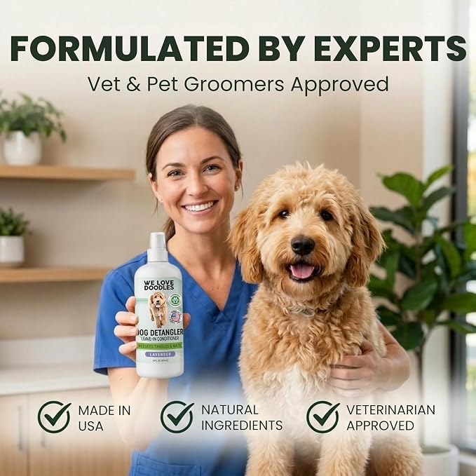 Dog Detangler Spray, Leave-in Conditioner Spray for Dogs, Lavender, 16 OZ | Best Detangling & Dematting Spray for Dogs, Tangled & Matted Hair Remover for Goldendoodles, Doodles & Poodles, Made in USA