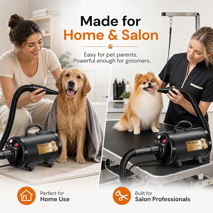 PETNF 4-Nozzle High Velocity Dog Dryer, 3.2HP Pet Grooming Blower — Adjustable Speed & Temperature, Fast Drying for Golden Retrievers, Huskies, German Shepherds & Thick Coats, Low Noise Design