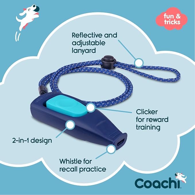 Company of Animals Coachi Whizzclick, 2-in-1 Clicker & Whistle, Navy/Light Blue
