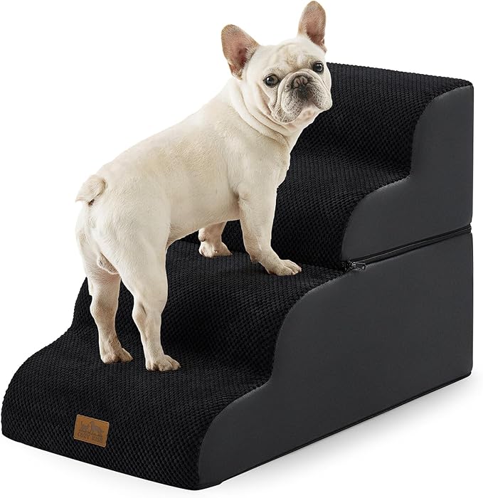 COZY KISS Detachable Curved Dog Stairs 19.7" H, 4 Step Small Dog Step for Puppy or Older Cat, Ramp for Bed, Sofa, Couch or Chair, Ladder with High Density Foam, 15.7x28.3x19.7 inch, Black
