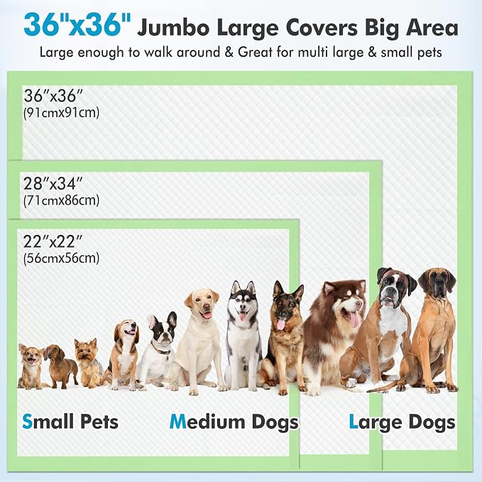 Gimars Upgrade XXXXL 36x36 Dog Pee Pads Extra Large Thicken 6 Layers Extra Absorbent Pee Pads for Dogs, Leakproof Dog Training Wee Wee Pads Quick Dry - 150 Counts
