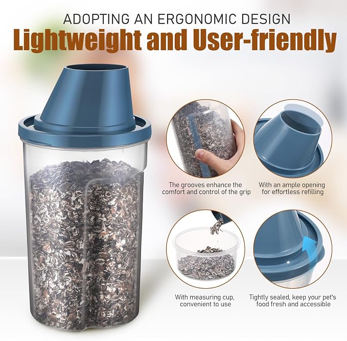 BETOOKY 2pcs Pet Food Storage Containers Airtight Grey-blue 1000ml Small Dry Food Bins for Dogs and Cats, Vacuum Seal Dog Snack Box for Home and Travel