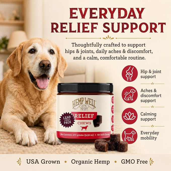 Hemp Well Relief Dog Soft Chews with Organic Hemp, Joint Support, 60-Count