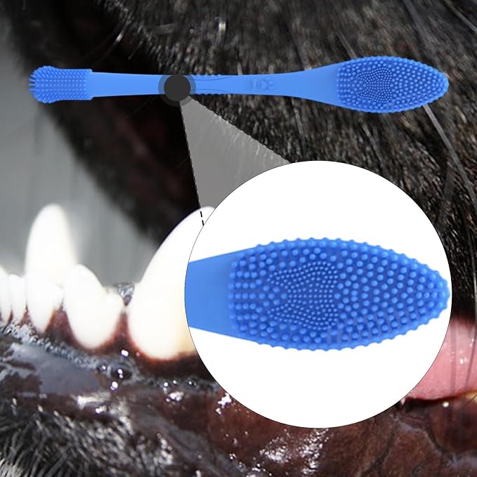 Pet Toothbrush Silicone Double Headed 360 Degree Cleaning Soft Bristles Easy to Handle Ergonomic Grip Suitable for Dog Home Use, Blue
