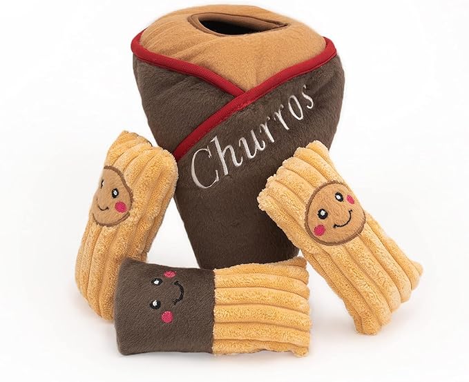 ZippyPaws Burrow Interactive Dog & Puppy Toys for Boredom - Churro Cone | Stimulating Pet Products to Keep them Busy, Hide & Seek Plush Dog Puzzle, Enrichment Squeaky Toy, For Small & Medium Dogs