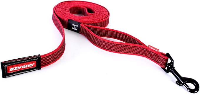 EzyDog Track and Train 16 Foot Premium Dog Leash - Red | Ultra Grippy rubber Lokgrip Webbing, Anti-Snag Handle, 16-Feet Extra Long Dog Lead, Traffic Control Handle