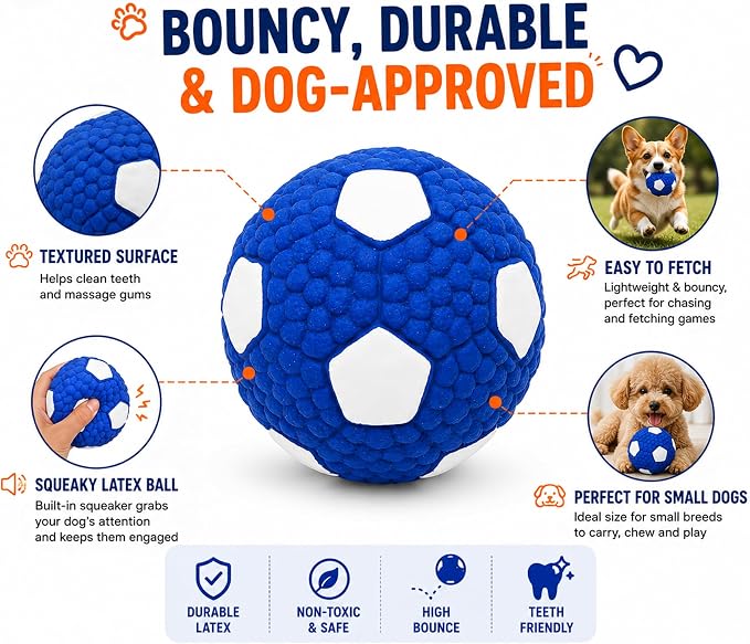Dog Toys for Small Dogs, 5 Pack Interactive Dog Toy Set with Squeaky Latex Ball, Duck Plush Toy, Rope Tug Toy and Waste Bags, Indoor Fetch, Chew & Play Toys for Small Breeds (Blue/White)