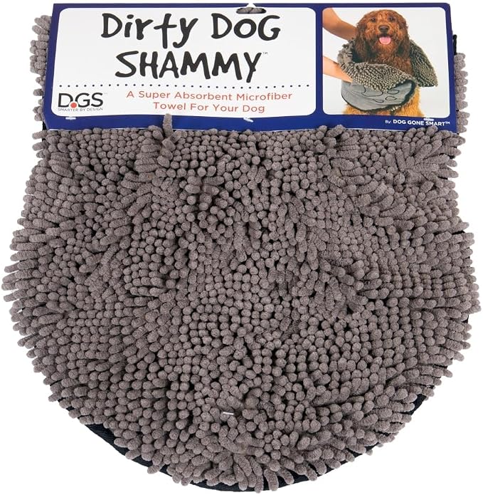 Dog Gone Smart The Dirty Dog Shammy - Antimicrobial Microfiber Dog Towel for Odor Control, Fast-Drying Plush, Dual Hand Pockets & Elastic, Super Absorbent, Machine Washable, 31 x 13 in, Grey
