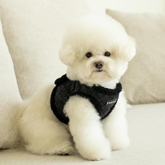 Puppia Douglas Vest Dog Harness Step-in Warm Winter Diamond Pattern for Small and Medium Dog, Black, X-Large