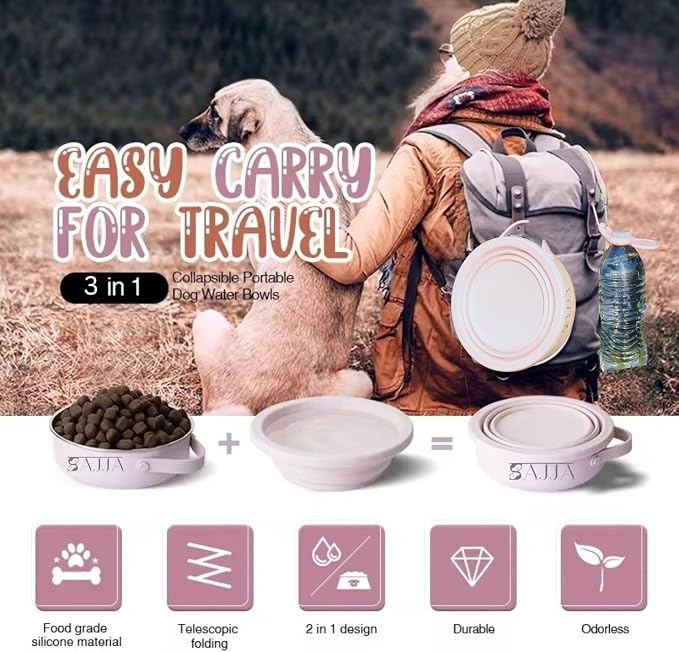 Blue Slow Feeder Travel Dog Bowl Set, 30oz Steel + 20oz Silicone