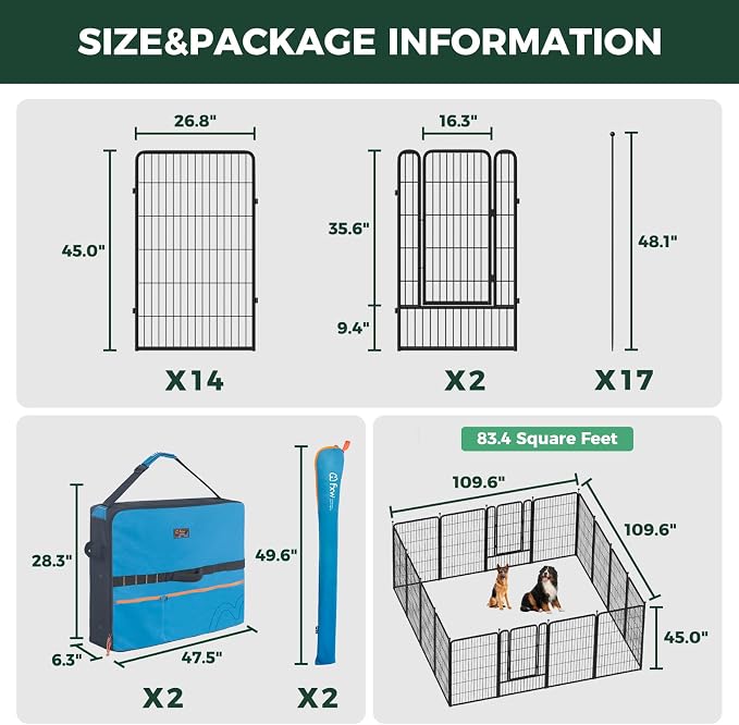 FXW Rollick Unleashed Dog Playpen, 45in, 16 Panels with Storage Bag, 2-Pack, Large, Black