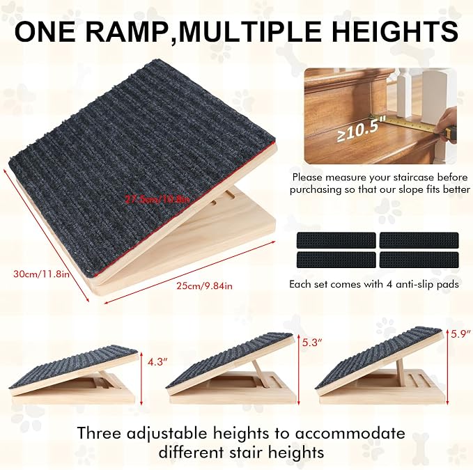 Dog Ramp for Stairs 2 Pack, Adjustable Stair ramp for Dogs,Foldable Indoor Dog Stair Ramp with Triangular Support & Non-Slip Pads, for Elderly or Injured Pets