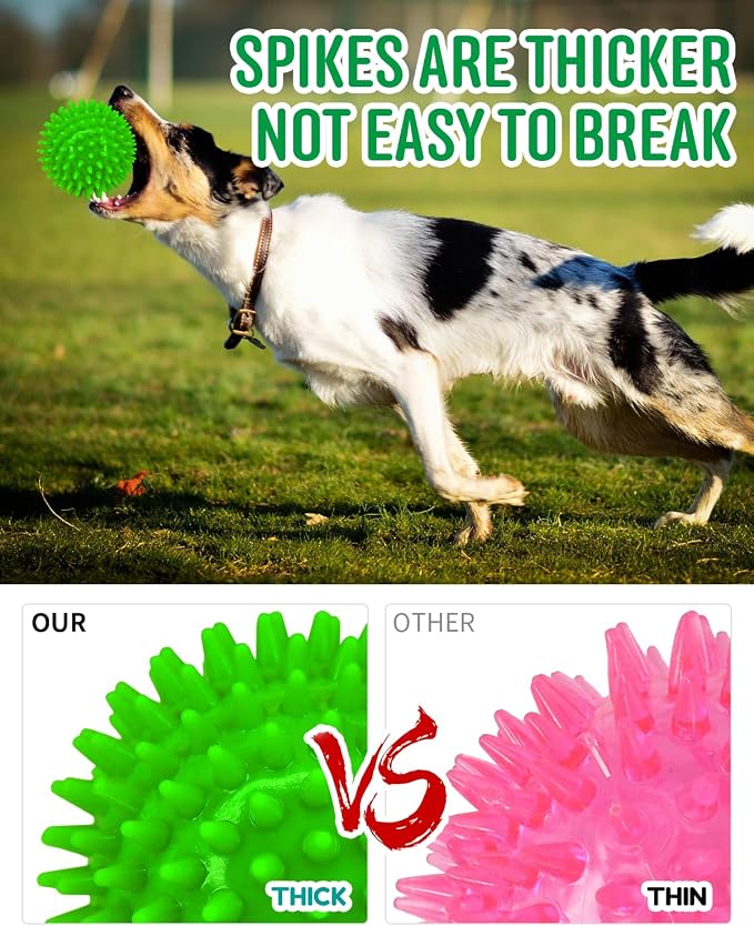 Pweituoet 4.5” Heavy Duty Squeaky Dog Balls for Medium Large Dogs, Dog Toys for Aggressive Chewers, Spike Ball Toys for Clean Teeth and Training(2 Pack) (4.5" 4apck)