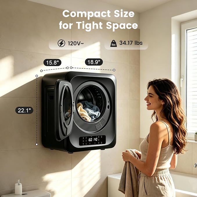 BANGSON 1.8 Cu.Ft portable dryers for laundry, 120V Vented Dryer