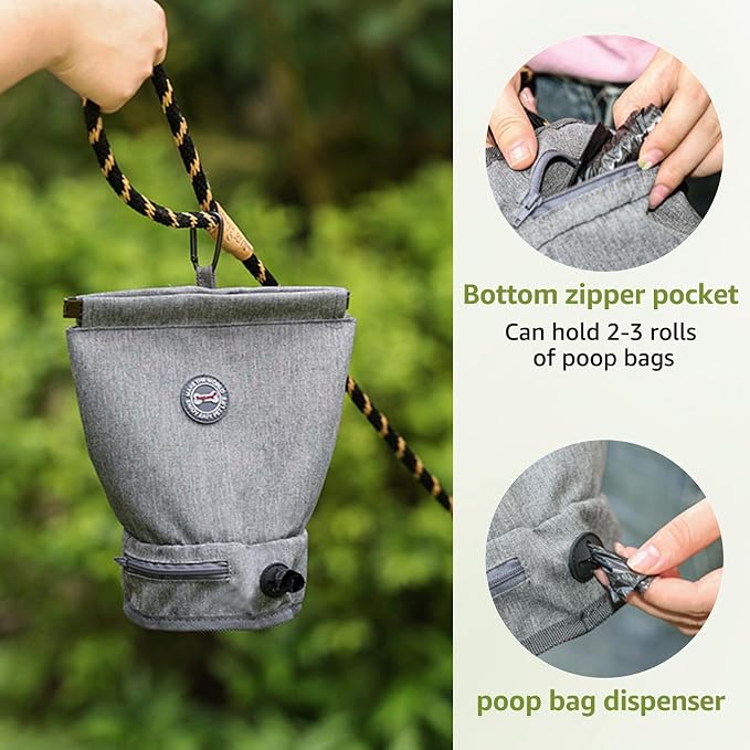 Dog Poop Bag Holder for Walking with Waste Bag Dispenser, Reusable Smell Proof, Pet Poop Pouch with Magnetic Closure,Portable Dog Accessories Travel for Leash Harness Waist
