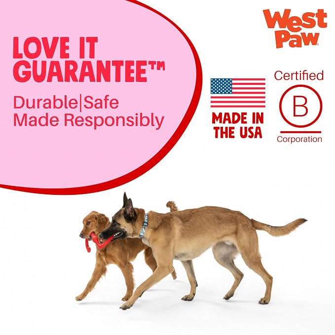 WEST PAW Zogoflex Bumi Dog Tug Toy – S-Shaped, Lightweight Chew Toys for Fetch, Play, Pet Exercise – Tug of War Soft Flinging Squishy Chewy Toy for Dogs – Guaranteed, Latex-Free, Small 8", Ruby