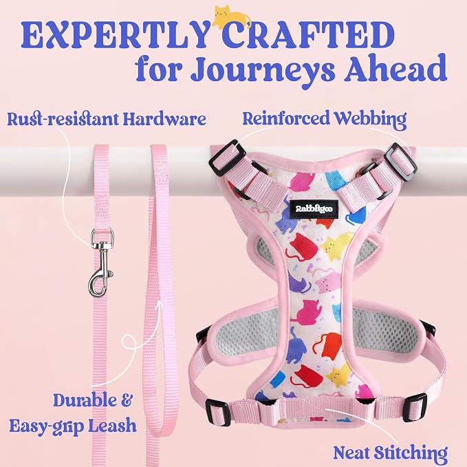 rabbitgoo Cat Harness and Leash Set, Escape Proof Vest, Purrty Pink | Soft Breathable Mesh, Easy Adjustable Fit, Snap Buckles, Sturdy Clip, Reflective Strips, for Medium to Large Cats Walks, M