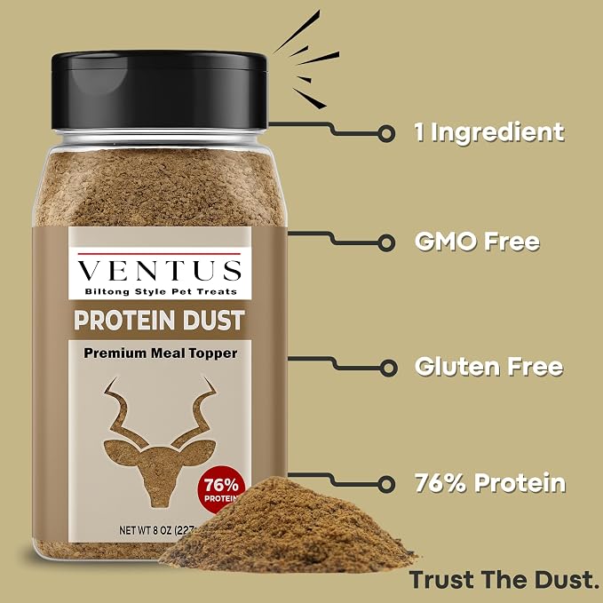 Ventus Dog Food Topper - Single Ingredient Venison Air Dried Dog Food Seasoning for Picky Eaters, No Additives, Grain Free Meal Toppers for Dogs 8 oz.
