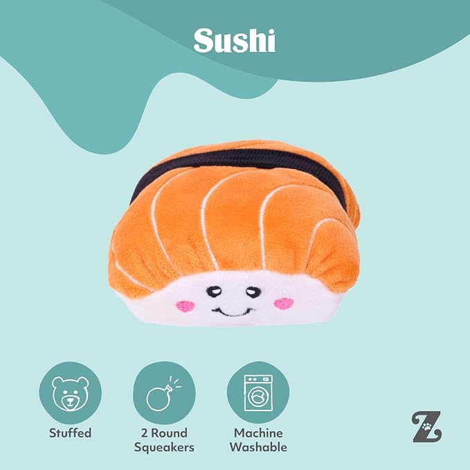 ZippyPaws NomNomz Dog Squeaky Toys to Keep Them Busy, Pet Products - Sushi | Funny Food Plush for Small & Medium Dogs, Cute Stuffed Puppy Toy, Gift for Dogs of All Breeds, Soft and Cuddly