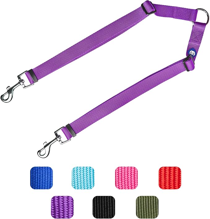 Blueberry Pet Essentials Durable Classic Double Dog Leash Coupler, Dark Orchid, Small, Dual Walking & Training Leashes for Two Dogs