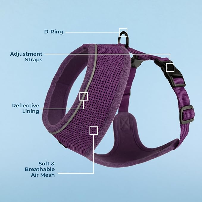 Best Pet Supplies Voyager Aerolite Over the Head Dog Harness, No Pull Breathable Air Mesh Vest, Quick Dry with Reflective Stitching, Adjustable Escape Resistant Harness - Purple, Small