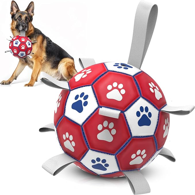 Diman Dog Balls with Straps, 7 Inch Dog Soccer Ball, Herding Ball for Dogs | Durable Dog Toy Balls for 30-90 Lbs Dogs, Herding Ball for Outdoor Fun, Pet Birthday Gifts, Dog Balls for Medium Large