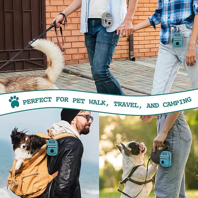 PetAmi Dog Poop Bag Holder For Leash, Dog Pet Waste Bag Dispenser For Poop With Clip For Doggie Puppy Walking Accessories Travel Camping, Dog Treat Pouch Supplies, Blue