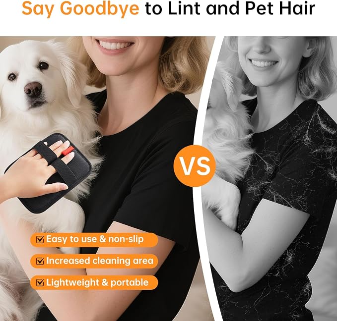 2 Pcs Pet Hair Removal Gloves, 2 Pack Black