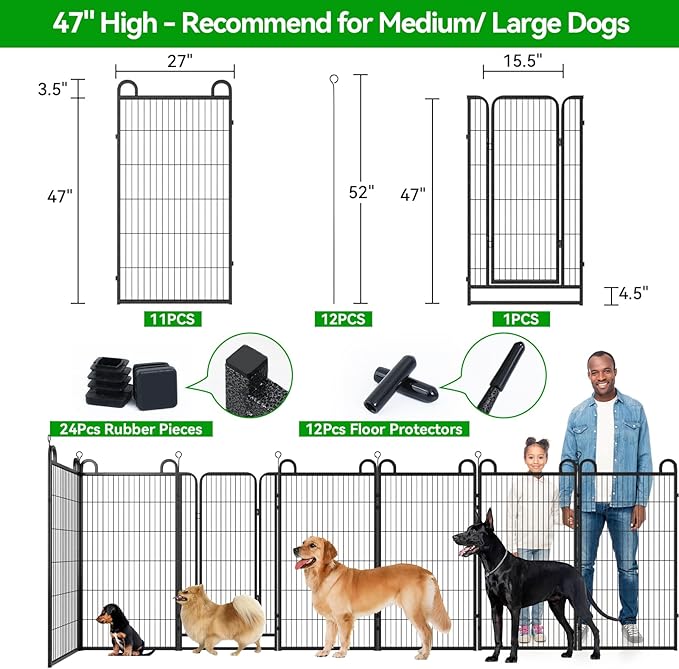 Kfvigoho Anti-Rust Dog Playpen, 47in 12 Panels, Snowy Black