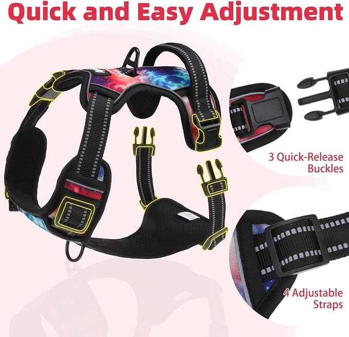 PUPTECK No Pull Tactical Dog Harness Medium Sized, Adjustable Reflective Dog Harness with Handle Easy Control, Comfortable Soft Padded Pet Vest Harness for Medium Dogs, Aurora M