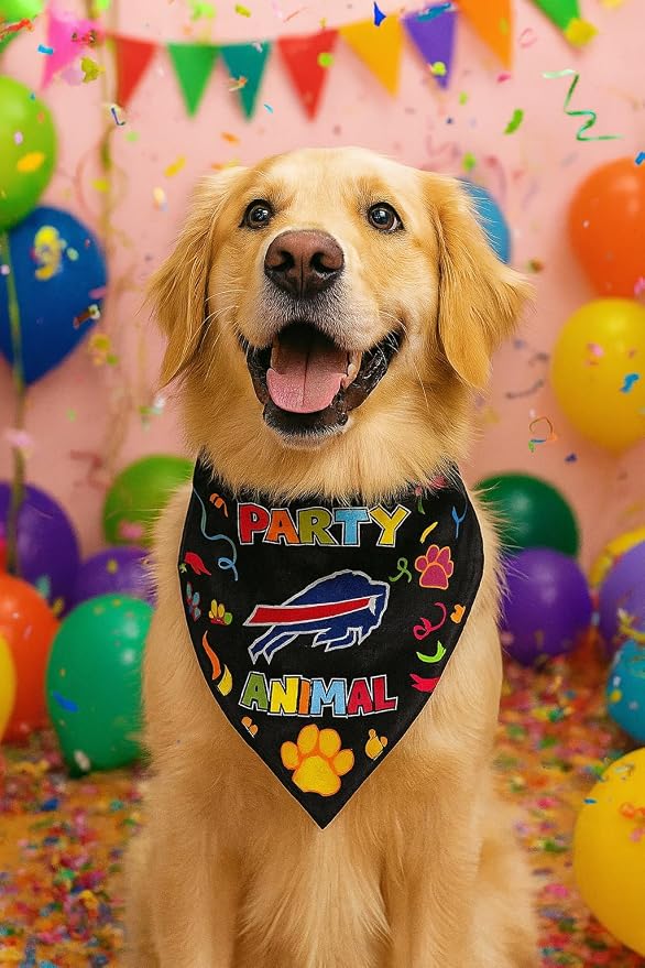NFL Buffalo Bills Pet Birthday Bandana, NFL Dog Birthday Party Set and Costume, Licensed Dog & Cat Birthday Party Scarf, Football Team Pet Outfit, Puppy Bday Accessory, Size Large/X-Large