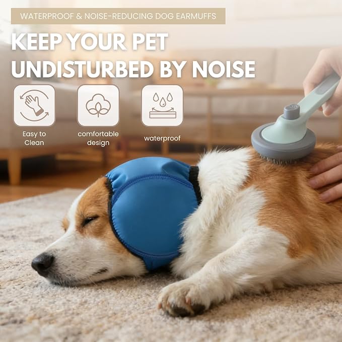 Waterproof Dog Ear Covers for Bathing,Hematoma,Drying,No Shake Ear Wraps for Dogs Ear Muffs Noise Protection Anxiety Relief,Adjustable Dog Calming Hoodie Shower Cap for Grooming(Blue,S)