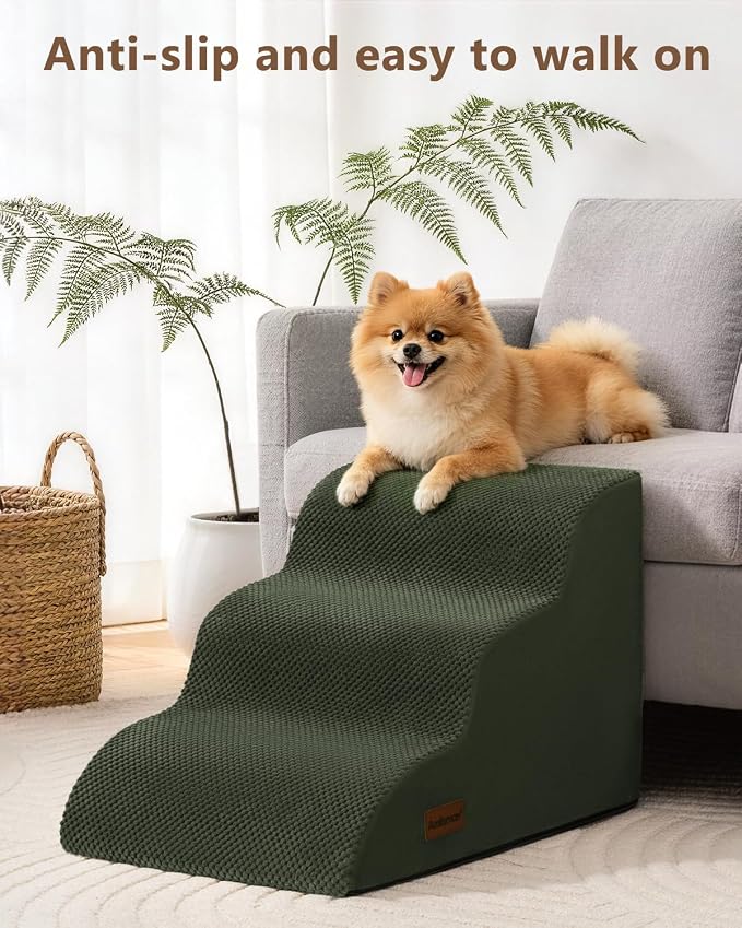 Aodisman Dog Stairs for Small Dogs,3 Step Dog Ramp for Couch and Chair,Pet Stairs with Non-Slip Bottom for Old Cats,Indoor Pet Steps,Comfort,Durable,15.4" H,Green