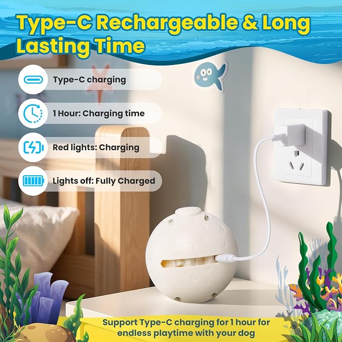 UPGRADED Interactive Moving Dog Toy, Bouncing Dog Toy with Rouncing Ball, Squeaky Plush Electronic Dog Toy for Small Medium Large Dogs, Vibrating Music Recording Mode to Keep Them Busy (Lanternfish)