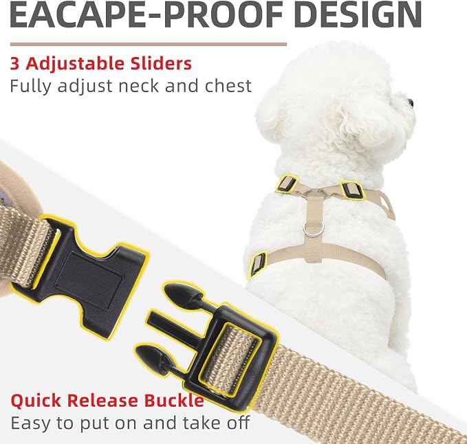 PUPTECK Dog Harness and Leash Set, No Pull Adjustable Pet Small Dog Harness, Reflective Soft Mesh Pet Vest, for Small Medium Dogs Walking, Khaki, XS