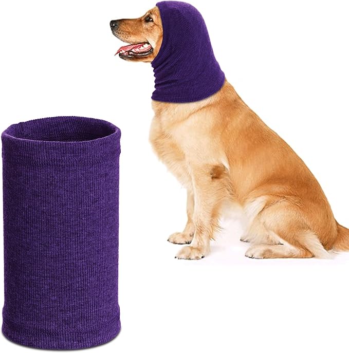 Quiet Ears for Dogs, Rbenxia 1 Piece Dog Ear Cover Hoodies Dog Ear Muffs Headband Noise Ears Protection Warm Winter Scarf (Purple, Large)