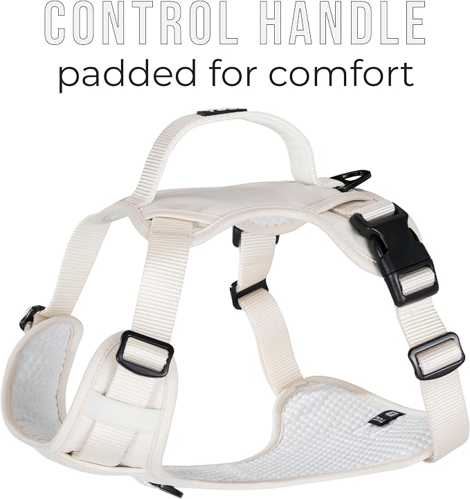 TUG No-Pull Dog Harness, 2 Leash Clips + Padded Handle (Small, Cream) | Water-Resistant Padded Interior | No-Pull Front Clip | Padded Back Handle | Adjustable Straps