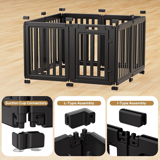 Dog Playpen, Clear Dog Pen, Dog Pen Indoor, Easy to Install and Remove Dog Play Pen, Puppy Playpen Suitable for Dogs, Cats,Dog Playpen Indoor(Black, 23.6 Inch Height, 8 Panels)
